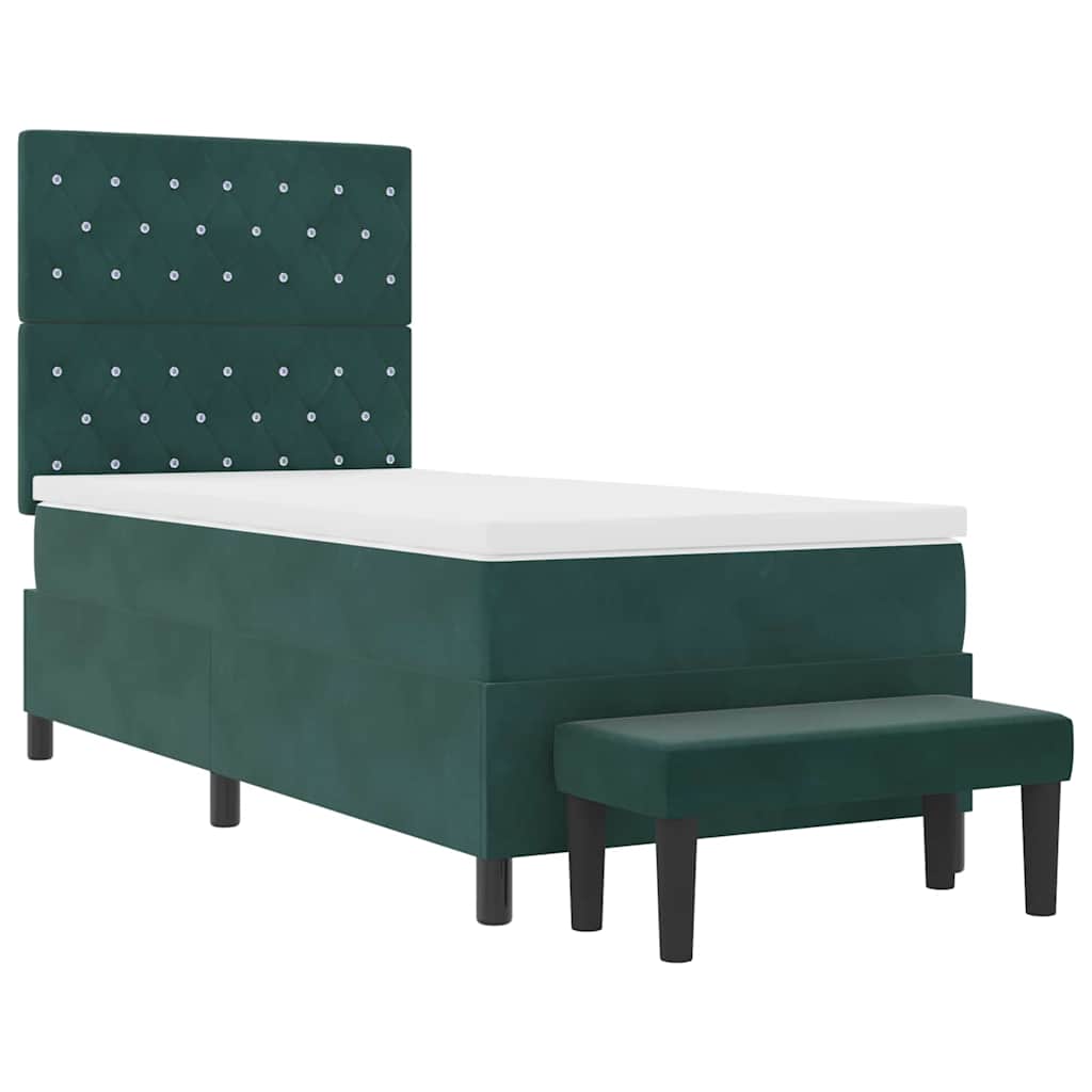 Lit à ressorts avec tête de lit Vert foncé 200 x 90 cm Velours