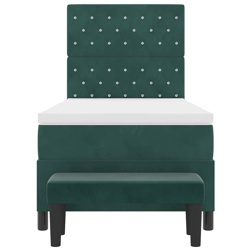 Lit à ressorts avec tête de lit Vert foncé 200 x 90 cm Velours