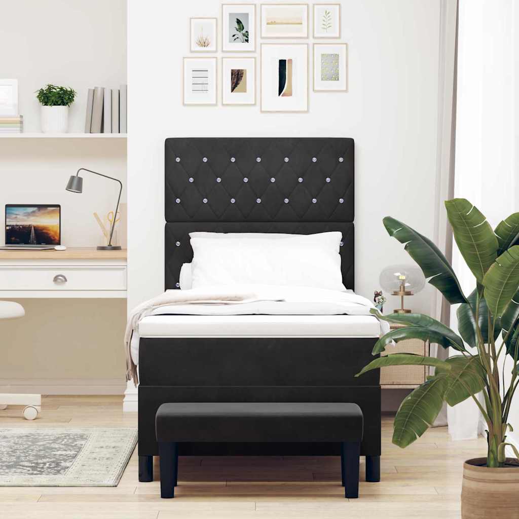Lit à ressorts avec coussin Noir 200 x 100 cm Velours