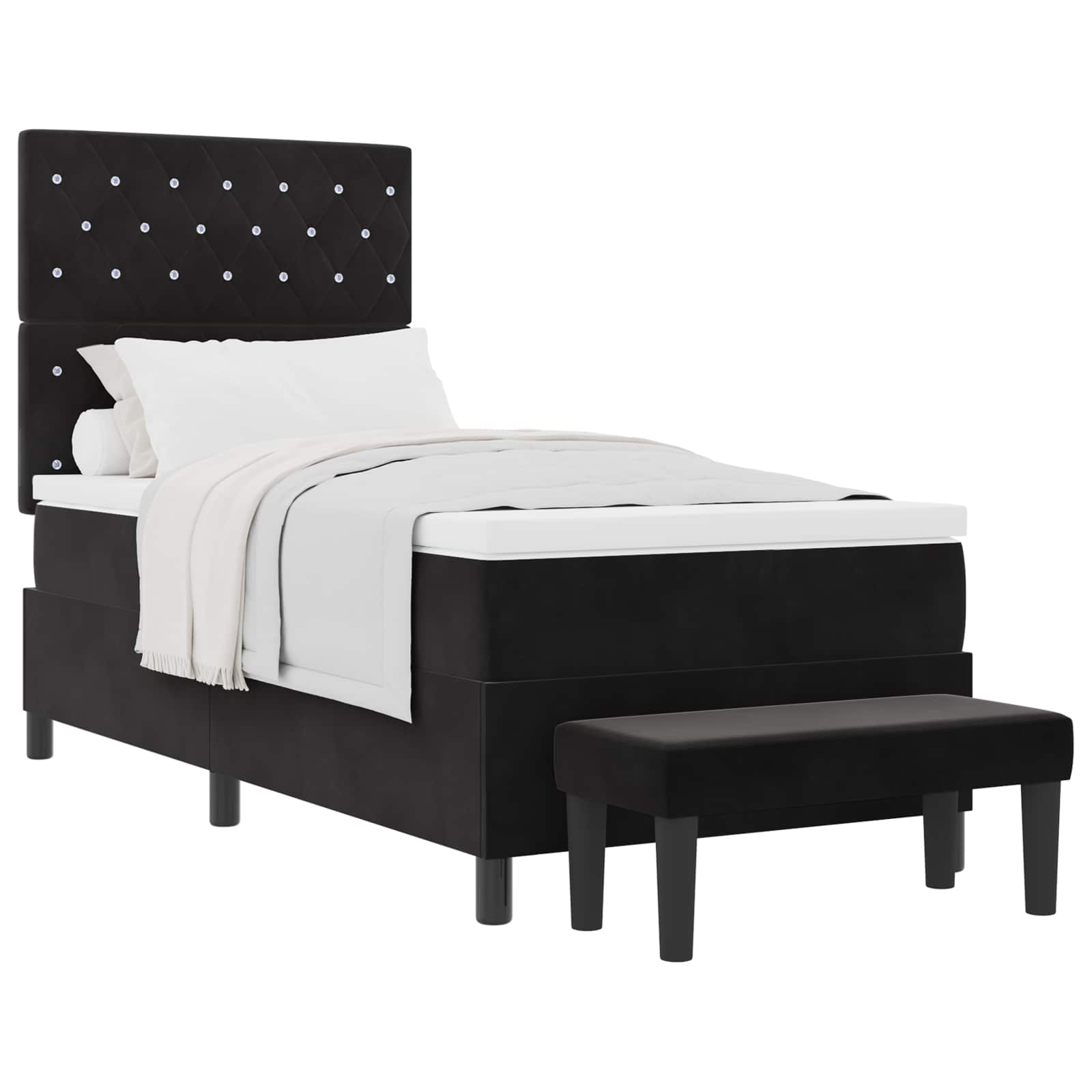 Lit à ressorts avec coussin Noir 200 x 100 cm Velours