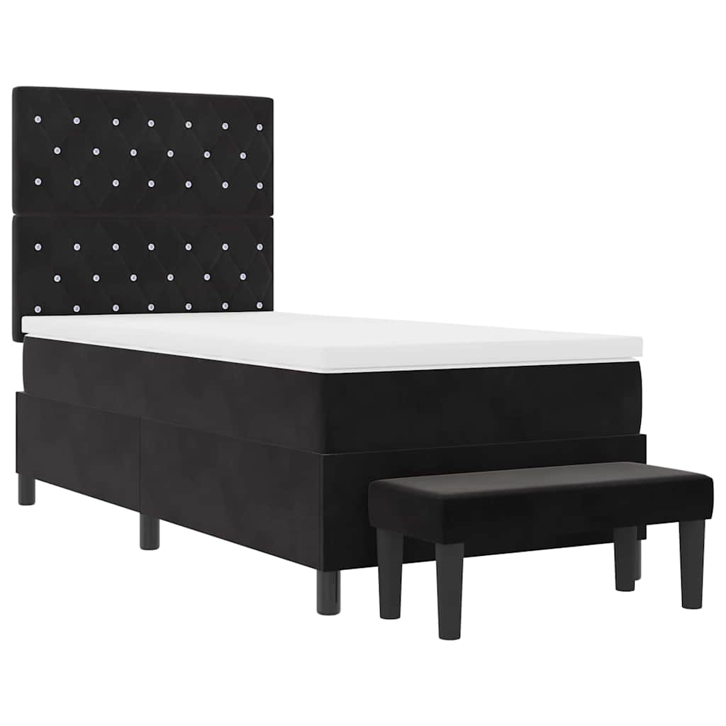 Lit à ressorts avec coussin Noir 200 x 100 cm Velours