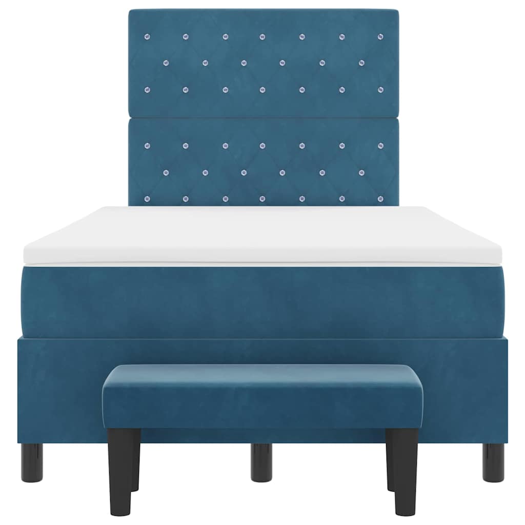 Lit à ressorts avec tête de lit Bleu foncé 200 x 120 cm Velours