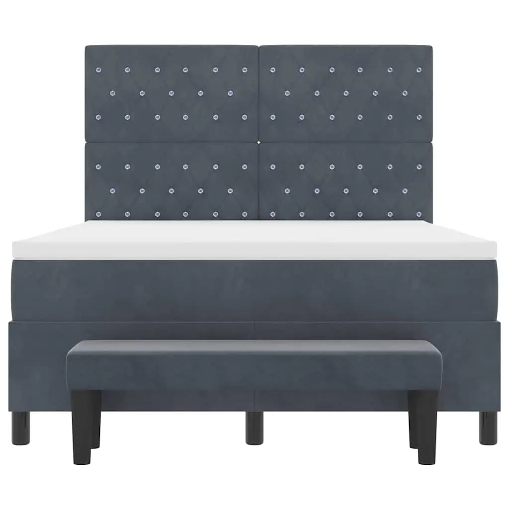 Lit à ressorts avec tête de lit Gris foncé 190 x 140 cm Velours - XIOS