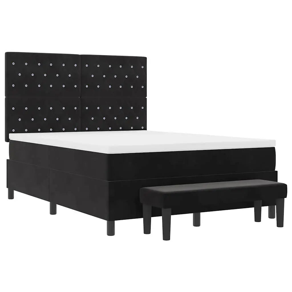 Lit à ressorts avec tête de lit Noir 190 x 140 cm Velours - XIOS