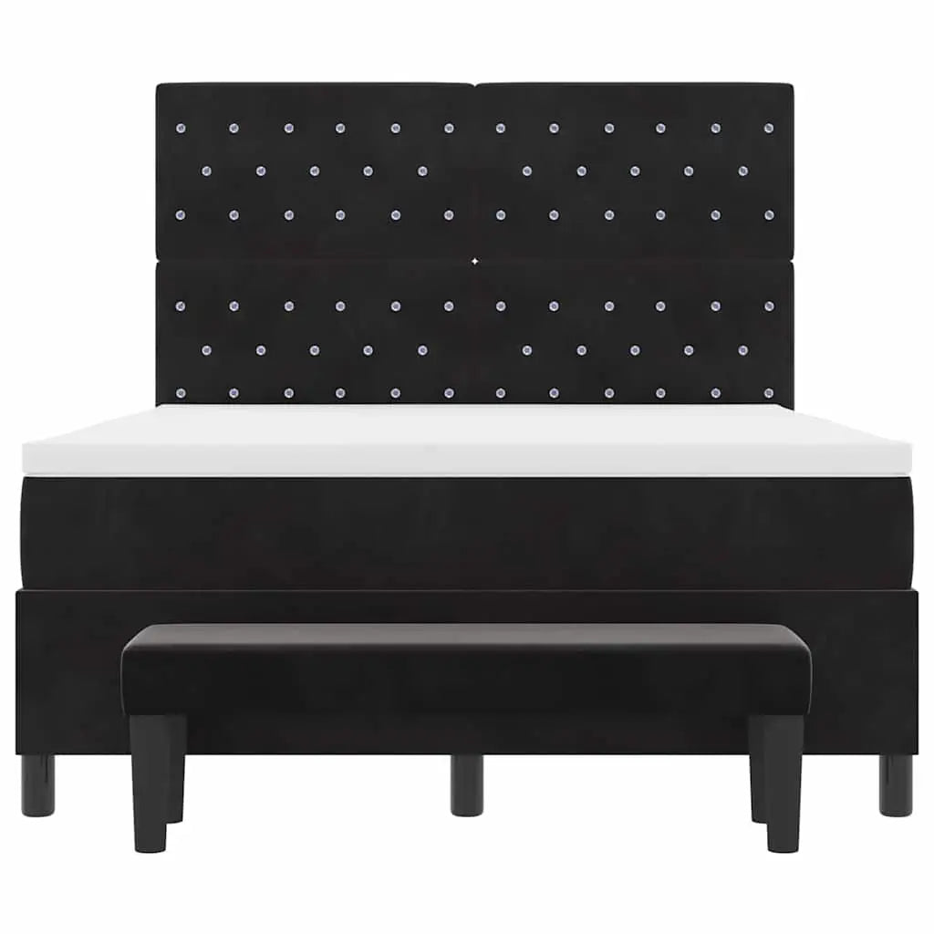 Lit à ressorts avec tête de lit Noir 190 x 140 cm Velours - XIOS