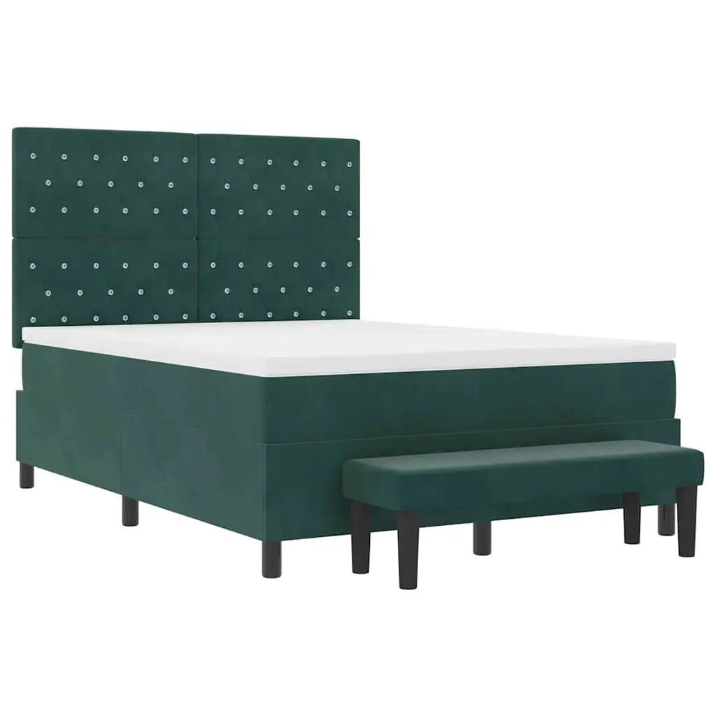 Lit à ressorts avec tête de lit Vert foncé 190 x 140 cm Velours - XIOS