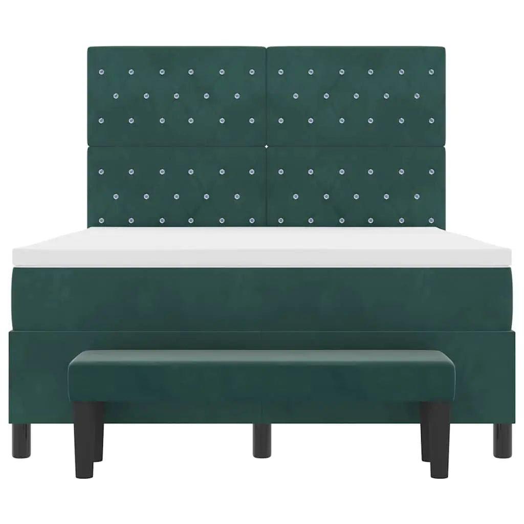 Lit à ressorts avec tête de lit Vert foncé 190 x 140 cm Velours - XIOS