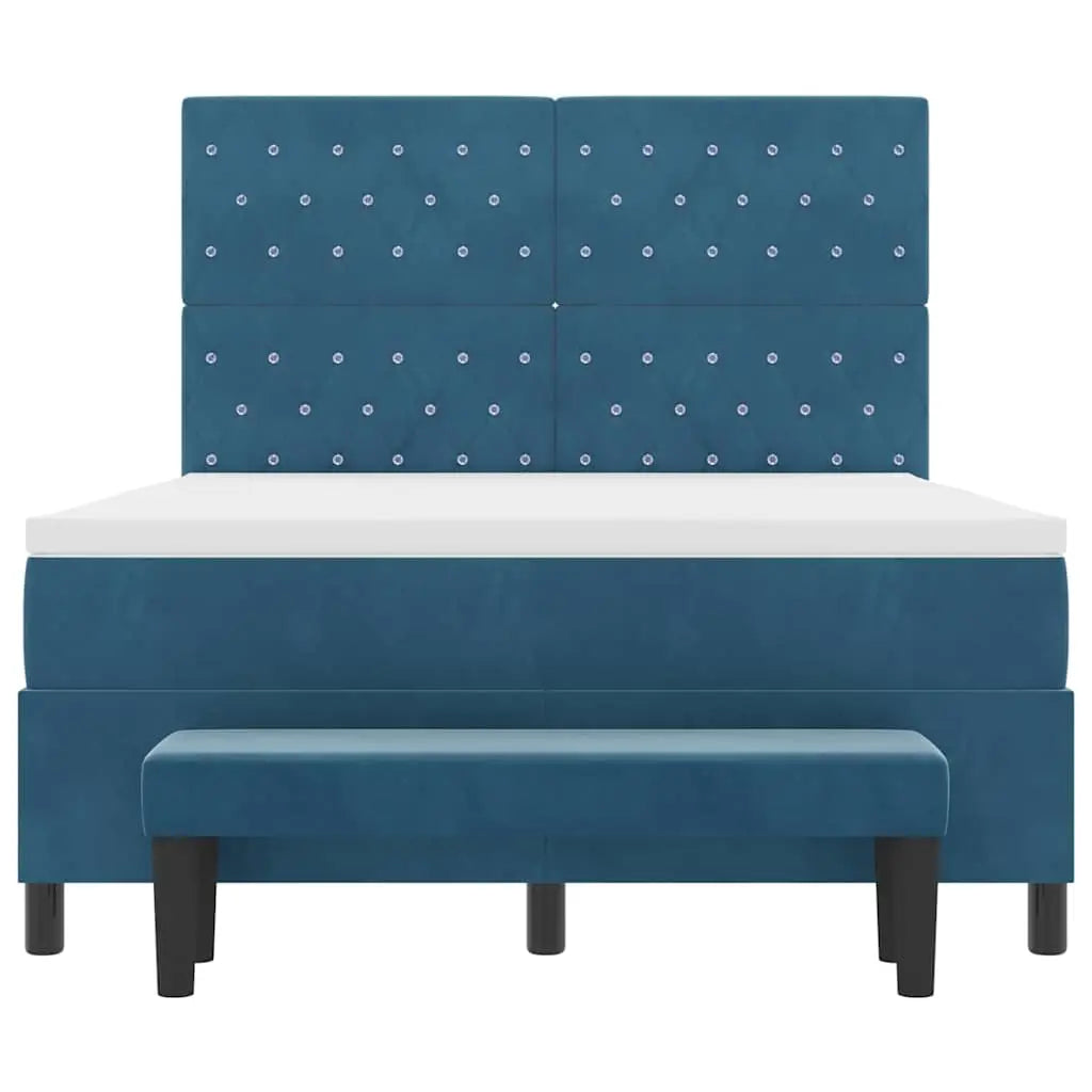 Lit à ressorts avec tête de lit Bleu foncé 190 x 140 cm Velours - XIOS