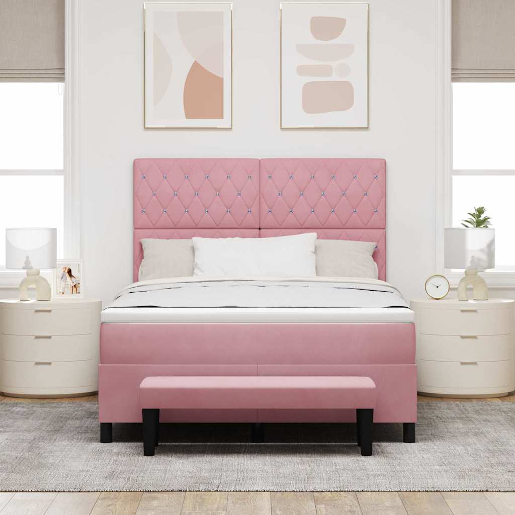 Lit à ressorts avec tête de lit Rose 190 x 140 cm Velours