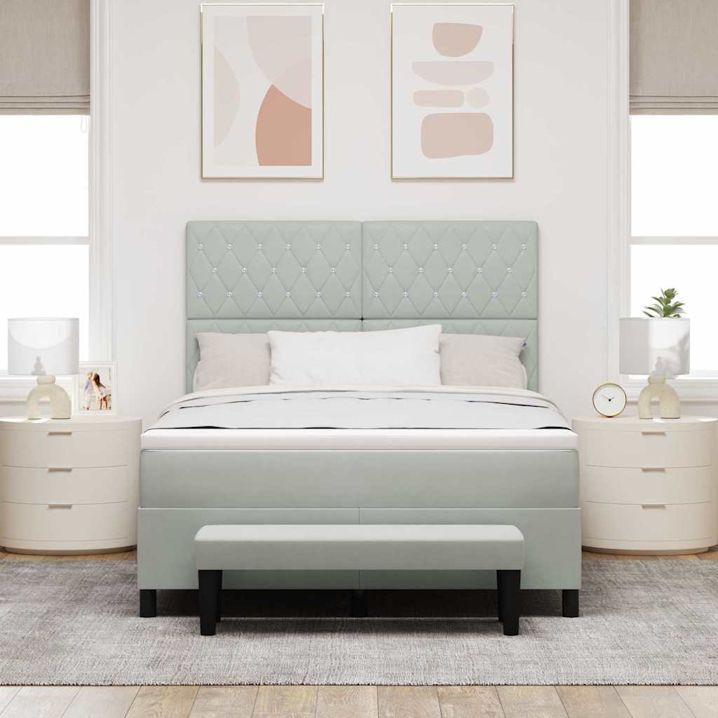 Lit à ressorts avec coussin Gris clair 200 x 140 cm Velours