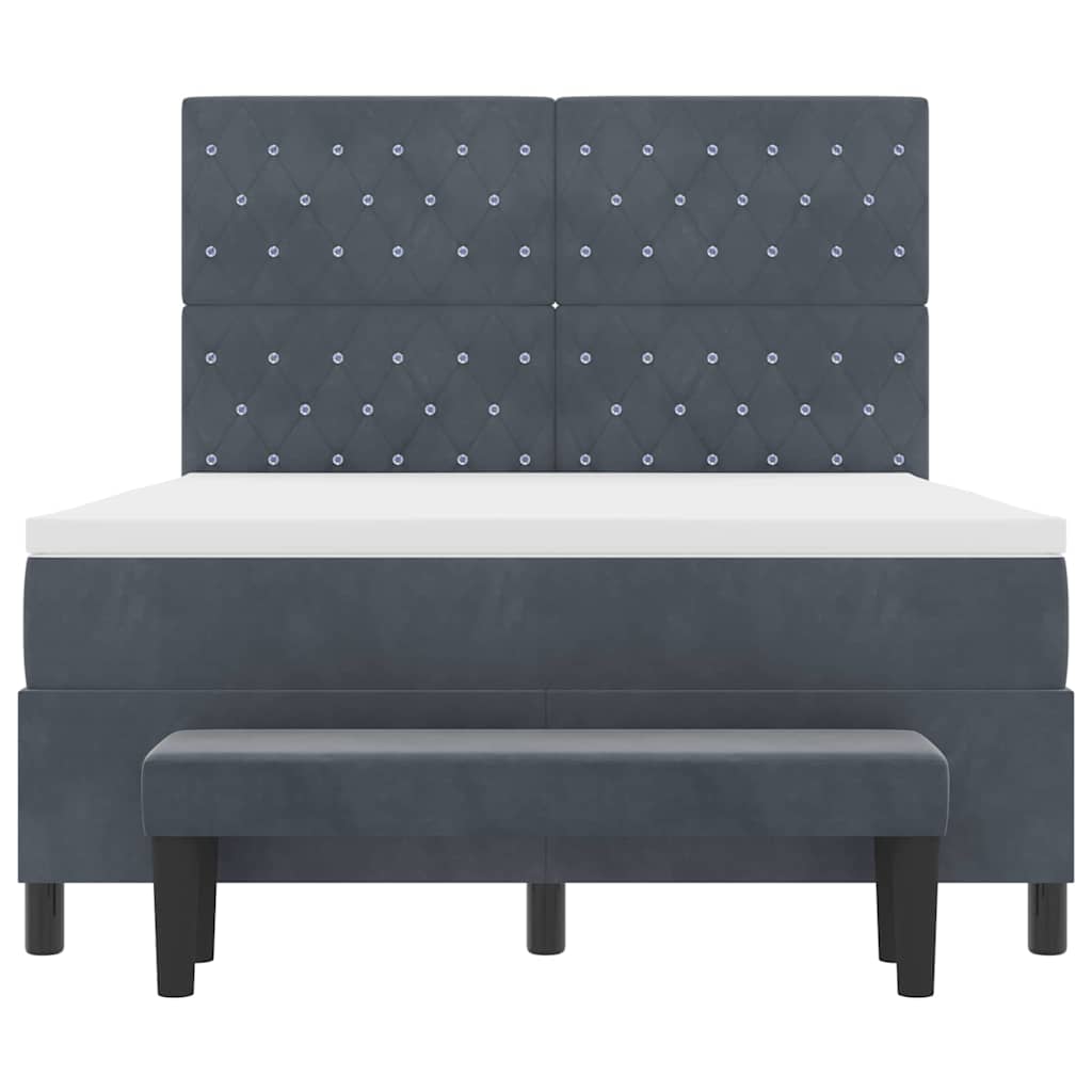Lit à ressorts avec tête de lit Gris foncé 200 x 140 cm Velours