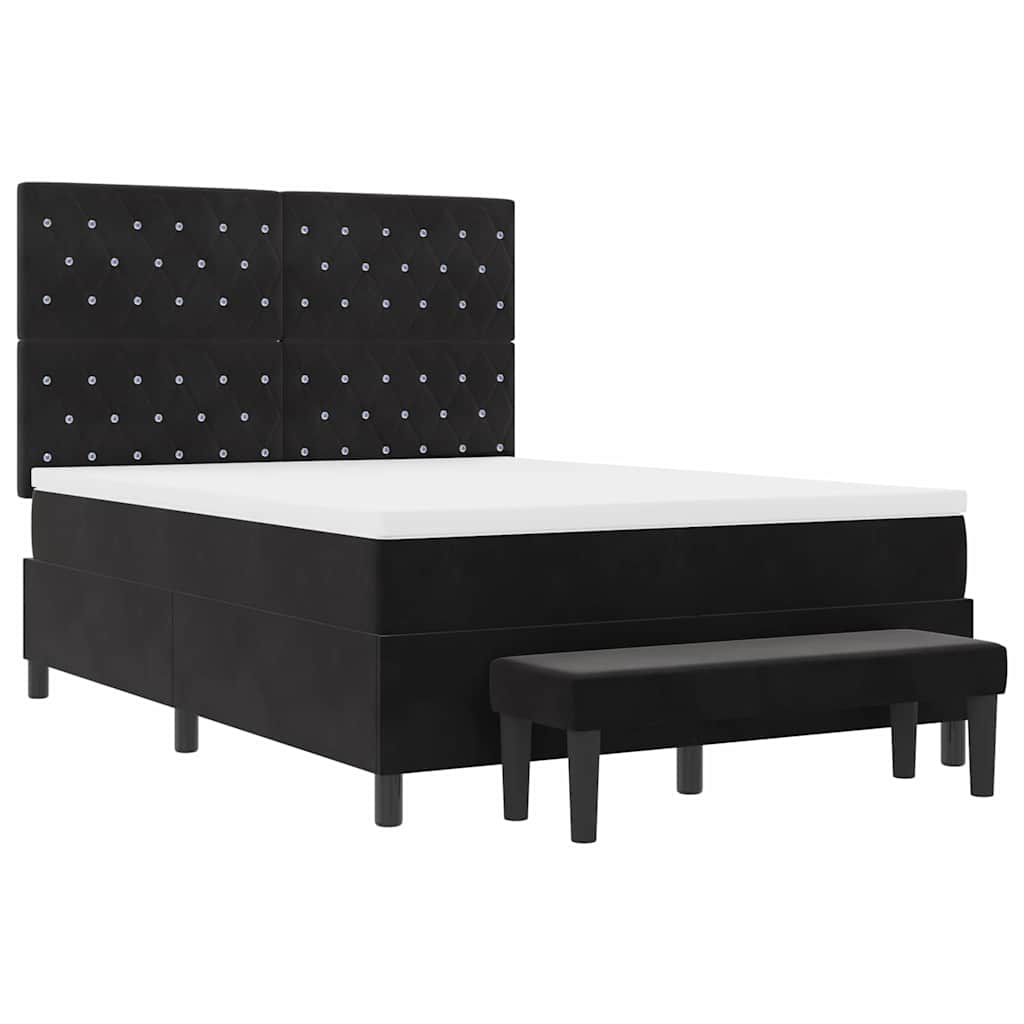 Lit à ressorts avec tête de lit Noir 200 x 140 cm Velours