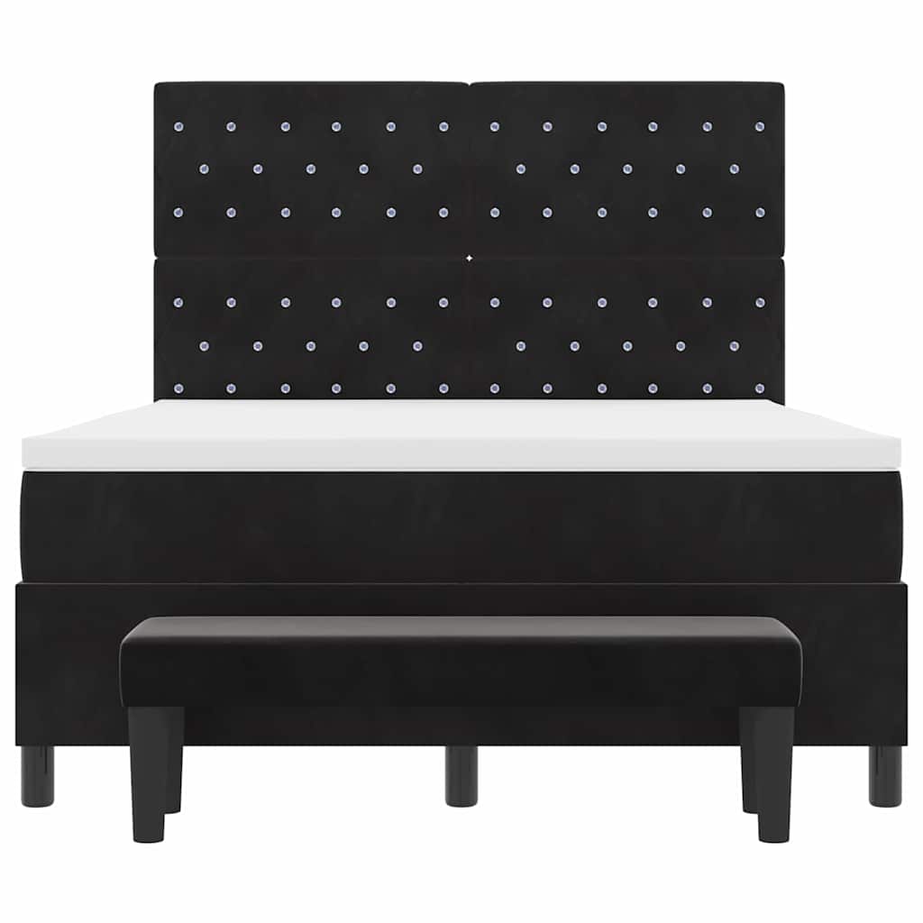 Lit à ressorts avec tête de lit Noir 200 x 140 cm Velours