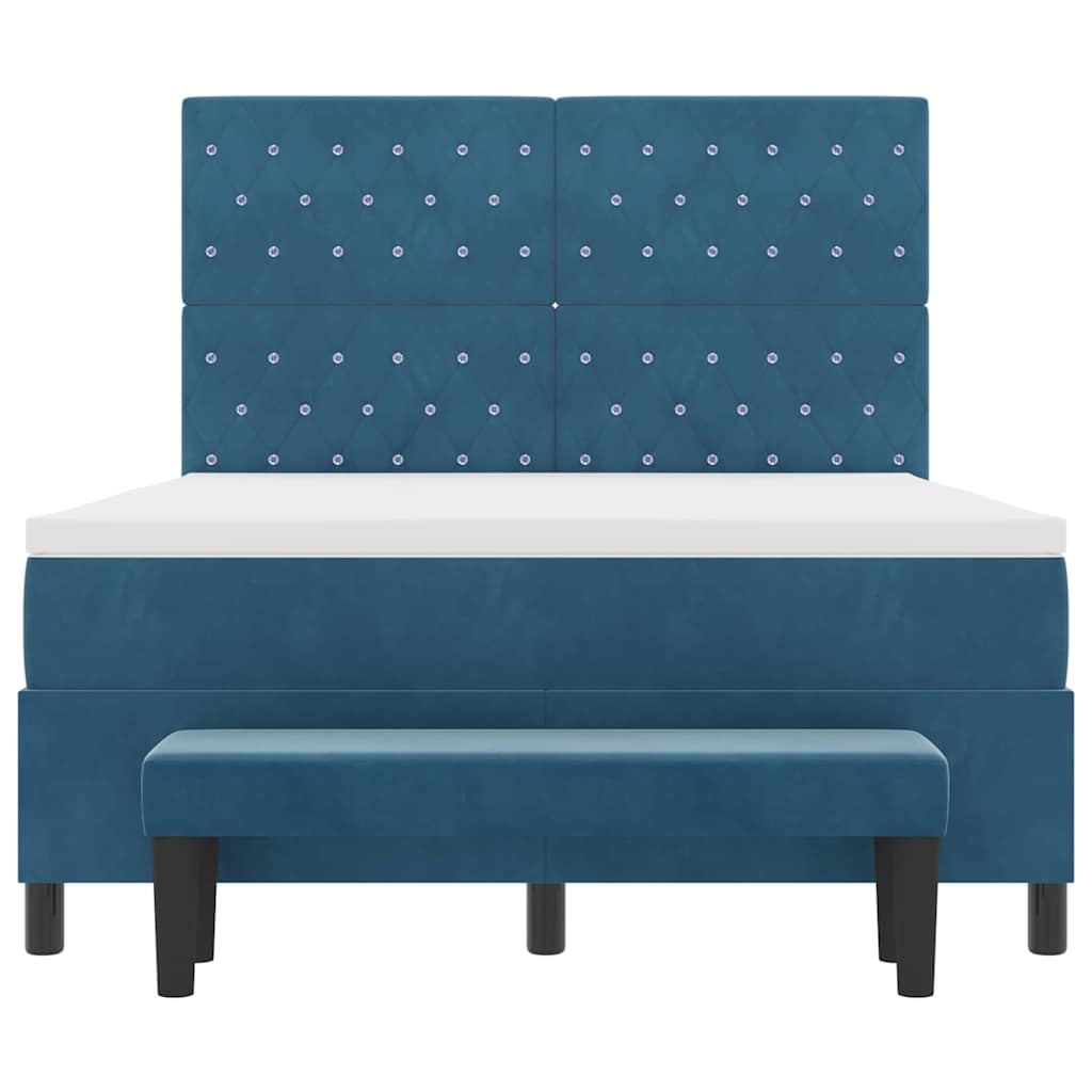 Lit à ressorts avec coussin Bleu foncé 200 x 140 cm Velours