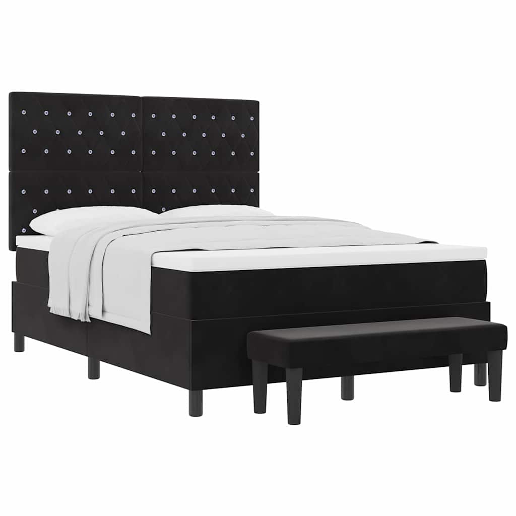 Lit à ressorts avec matelas Noir 160 x 200 cm Velours - XIOS