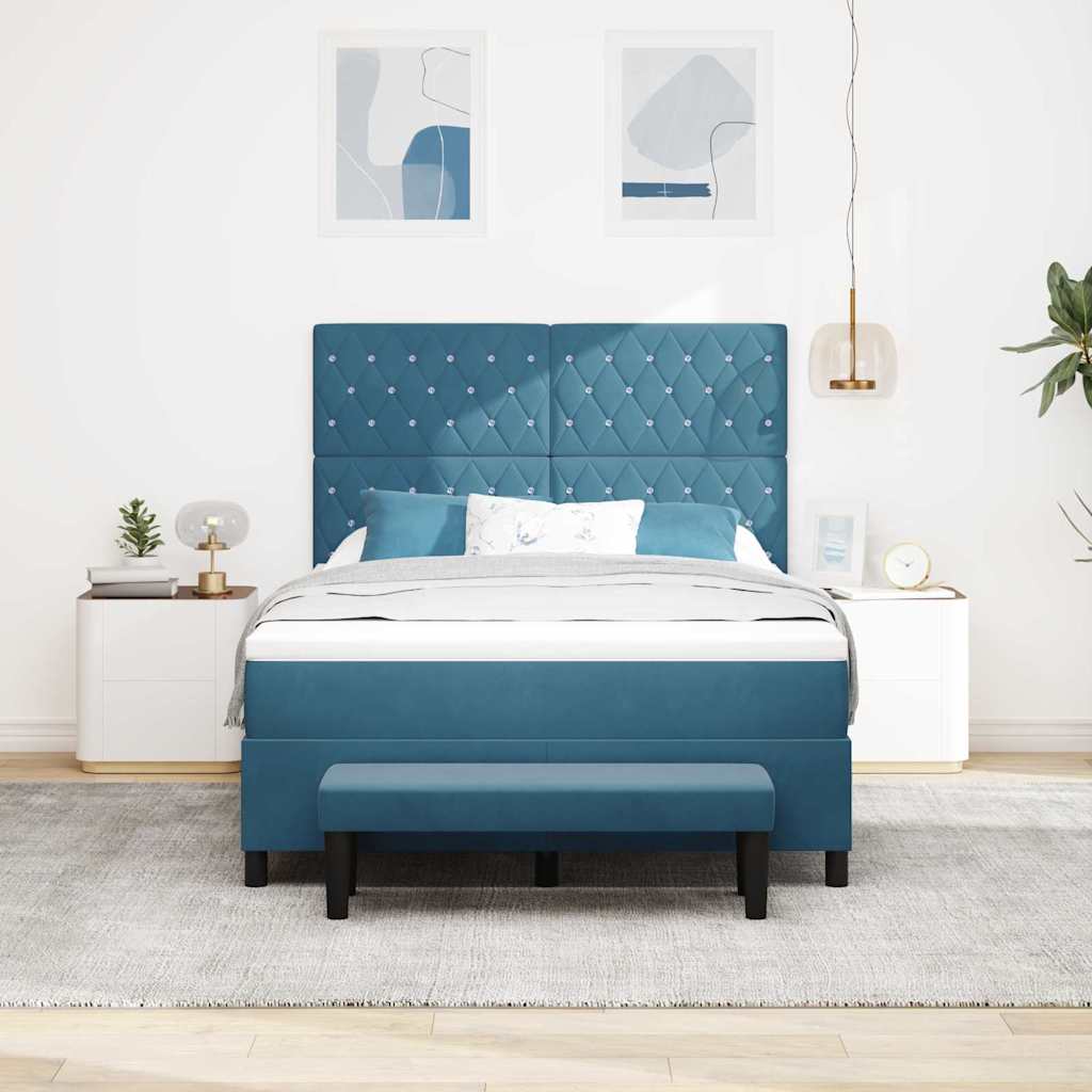 Lit à ressorts avec matelas Bleu foncé 160 x 200 cm Velours - XIOS