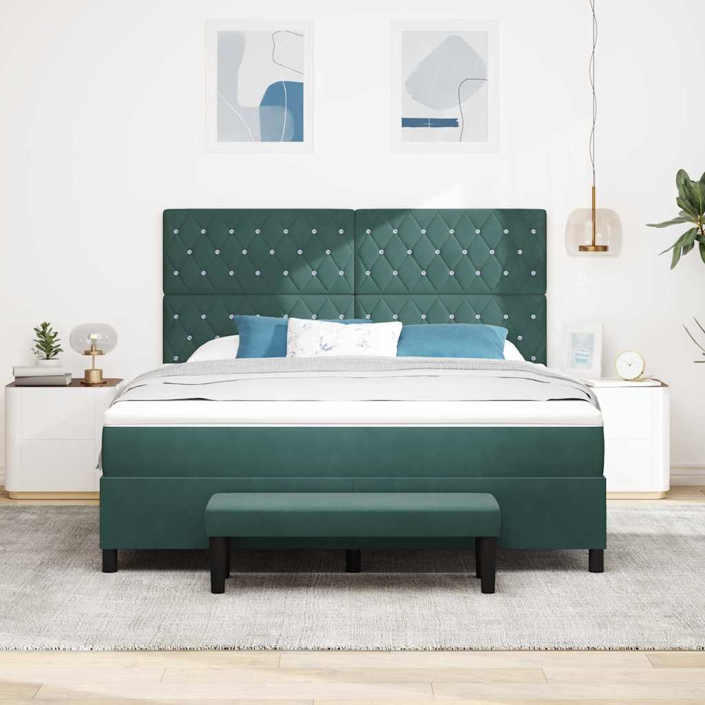 Lit à ressorts avec matelas Vert foncé 180 x 200 cm Velours - XIOS