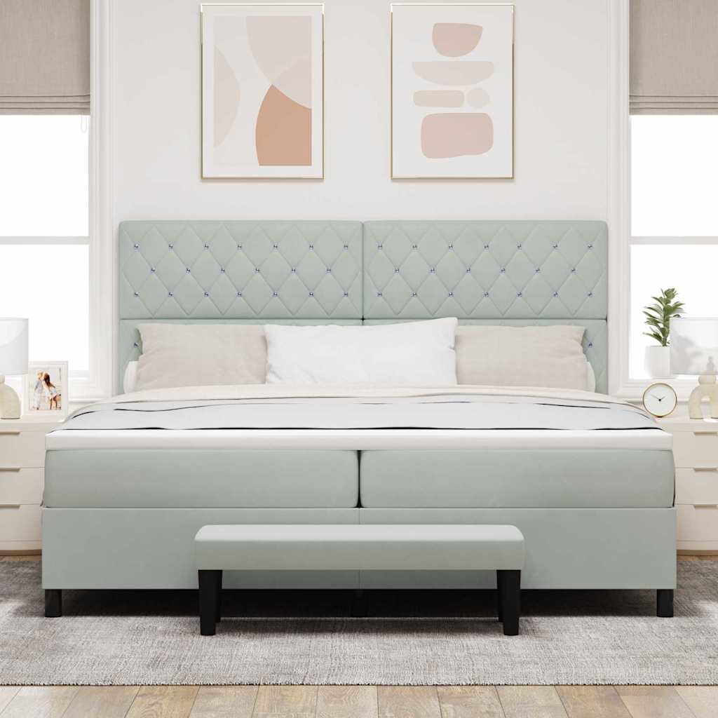 Lit à ressorts avec matelas Gris clair 200 x 200 cm Velours - XIOS