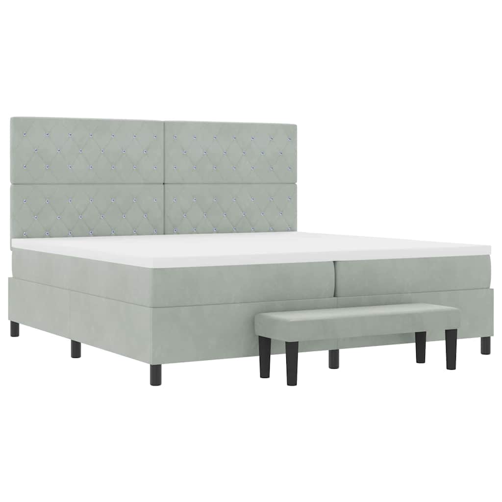 Lit à ressorts avec matelas Gris clair 200 x 200 cm Velours - XIOS