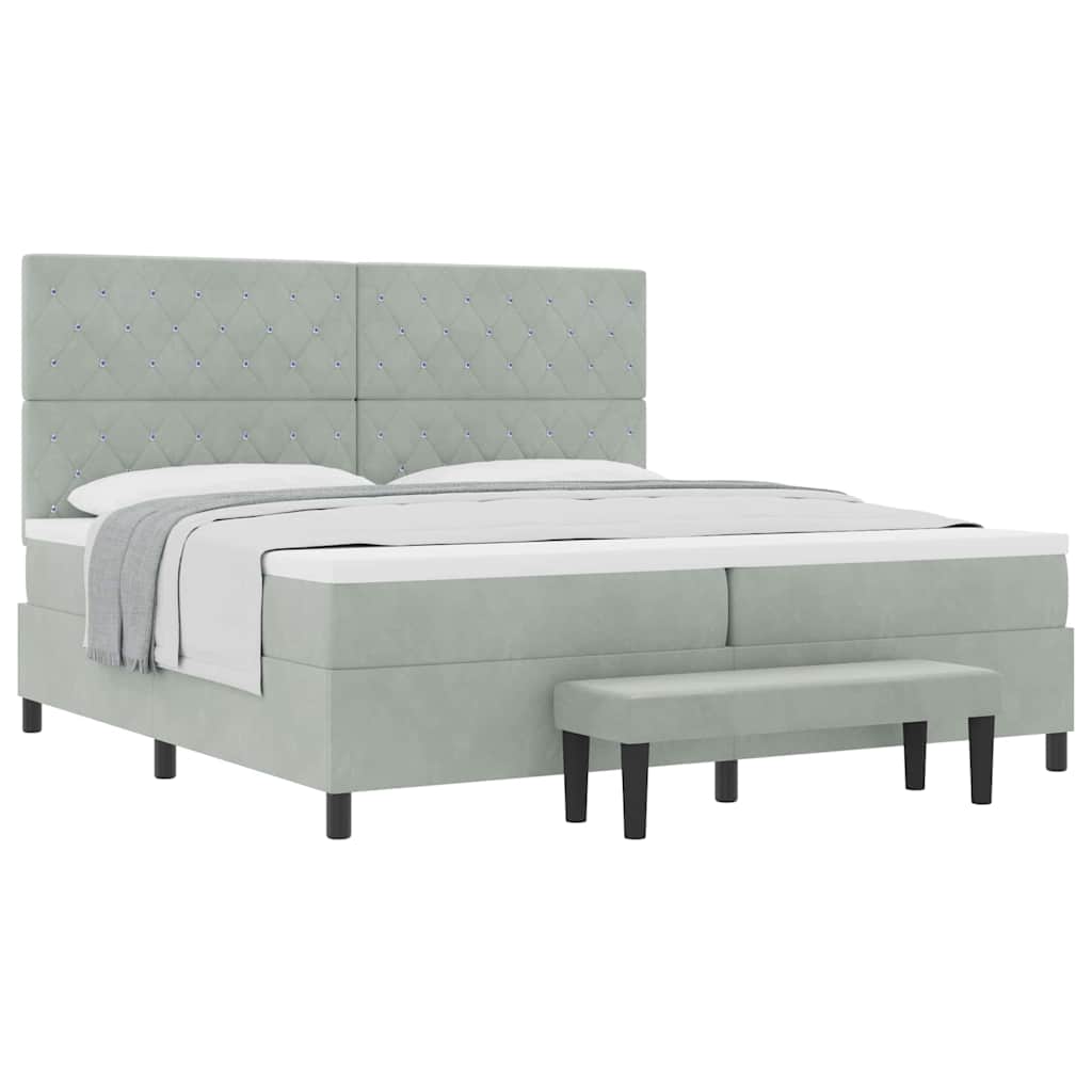 Lit à ressorts avec matelas Gris clair 200 x 200 cm Velours - XIOS
