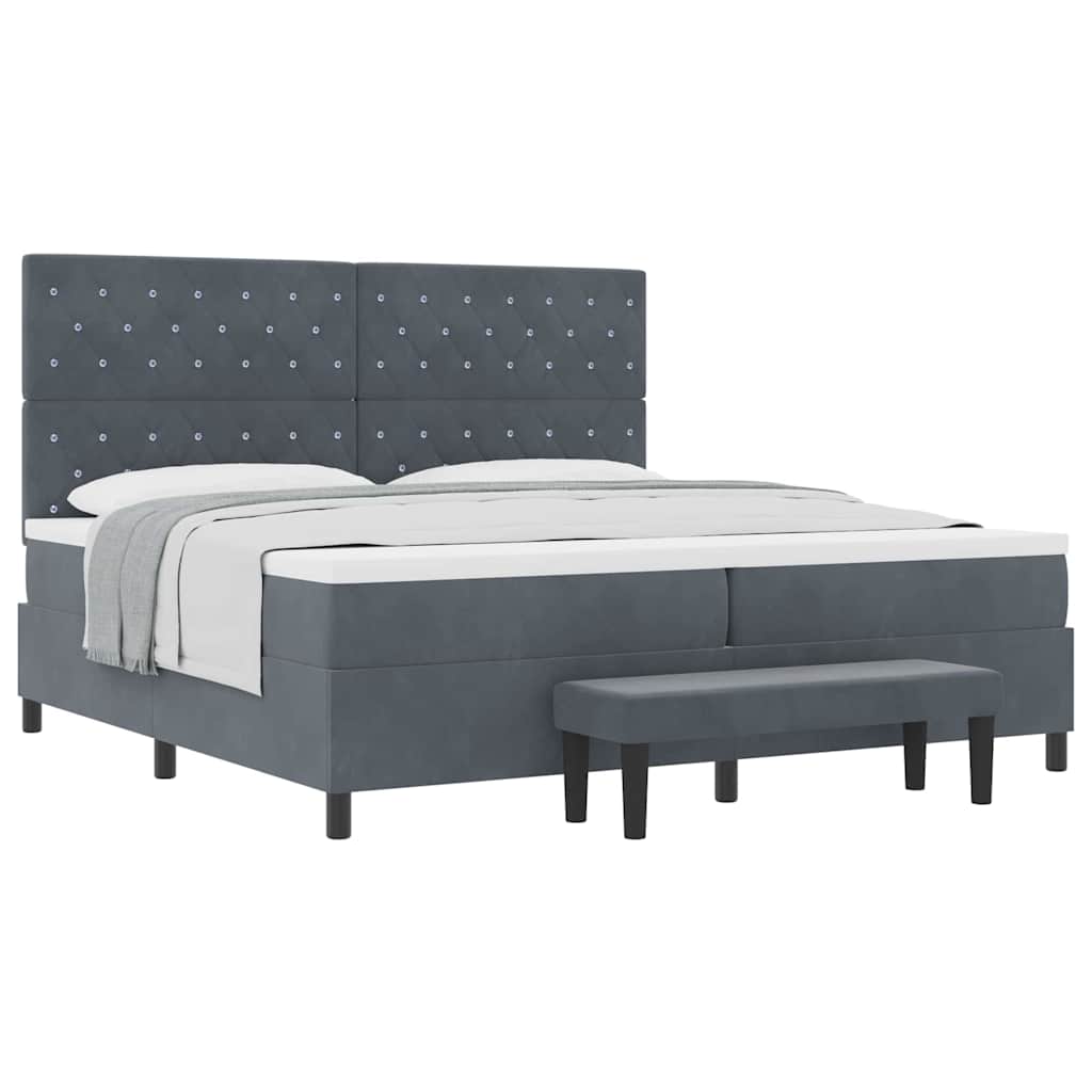 Lit à ressorts avec matelas Gris foncé 200 x 200 cm Velours - XIOS