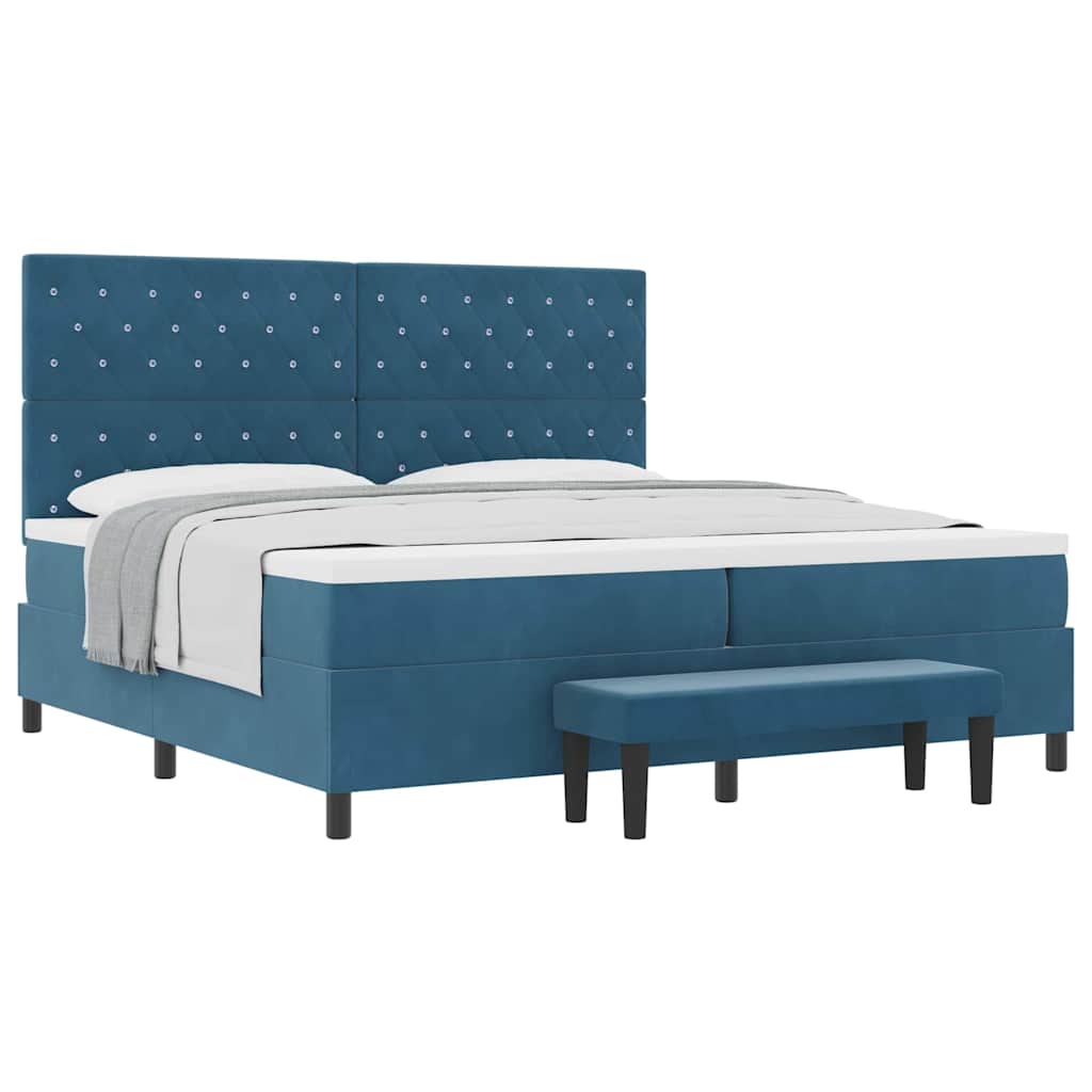 Lit à ressorts avec matelas Bleu foncé 200 x 200 cm Velours - XIOS