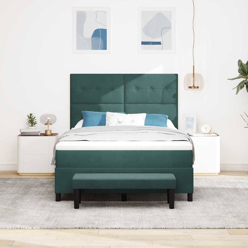 Lit à ressorts avec tête de lit Vert foncé 190 x 140 cm Velours - XIOS