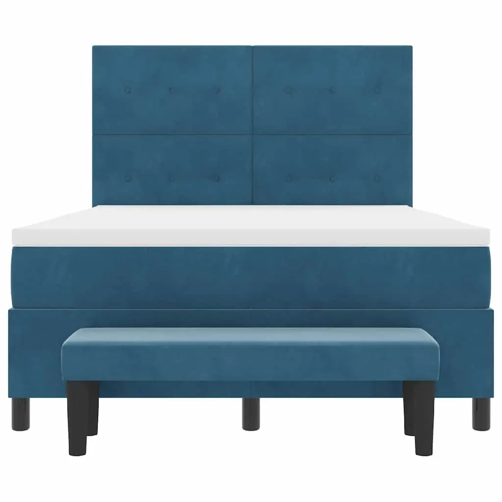 Lit à ressorts avec tête de lit Bleu foncé 190 x 140 cm Velours - XIOS