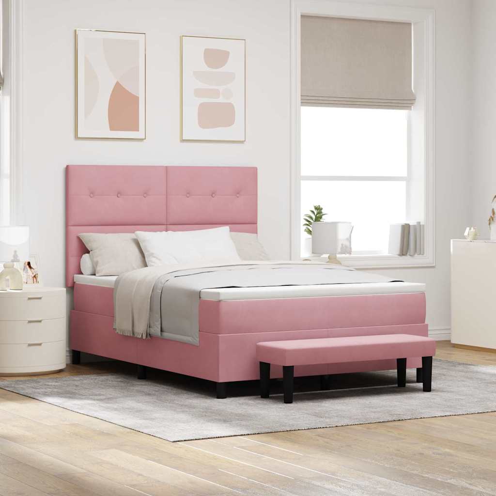 Lit à ressorts avec coussin Rose 190 x 140 cm Velours - XIOS
