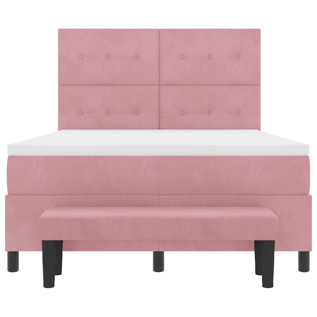 Lit à ressorts avec coussin Rose 190 x 140 cm Velours - XIOS
