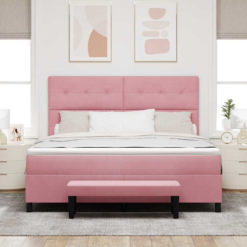 Lit à ressorts avec tête de lit Rose 200 x 180 cm Velours