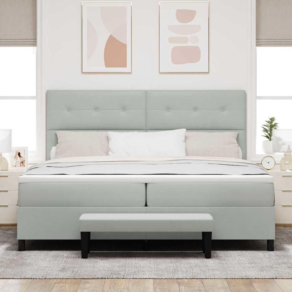 Lit à ressorts avec matelas Gris clair 200 x 200 cm Velours - XIOS
