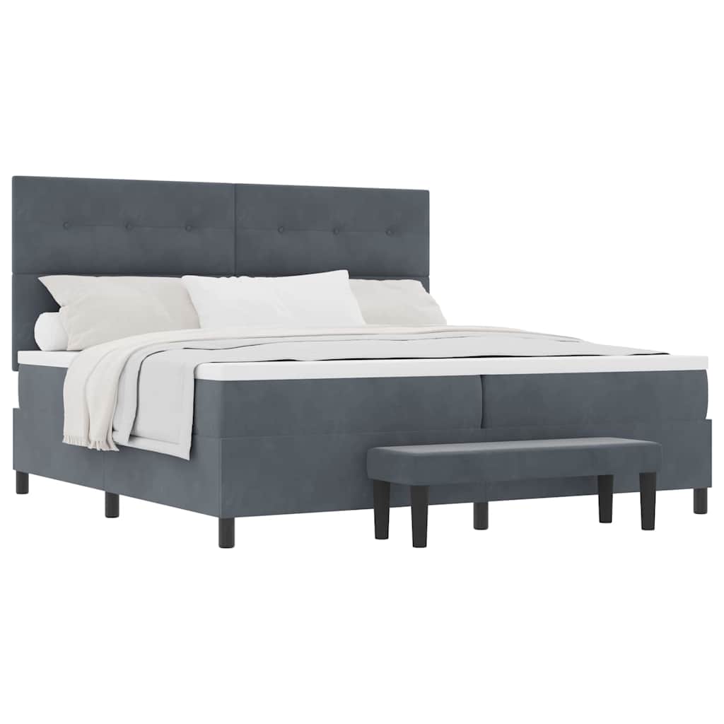 Lit à ressorts avec matelas Gris foncé 200 x 200 cm Velours - XIOS