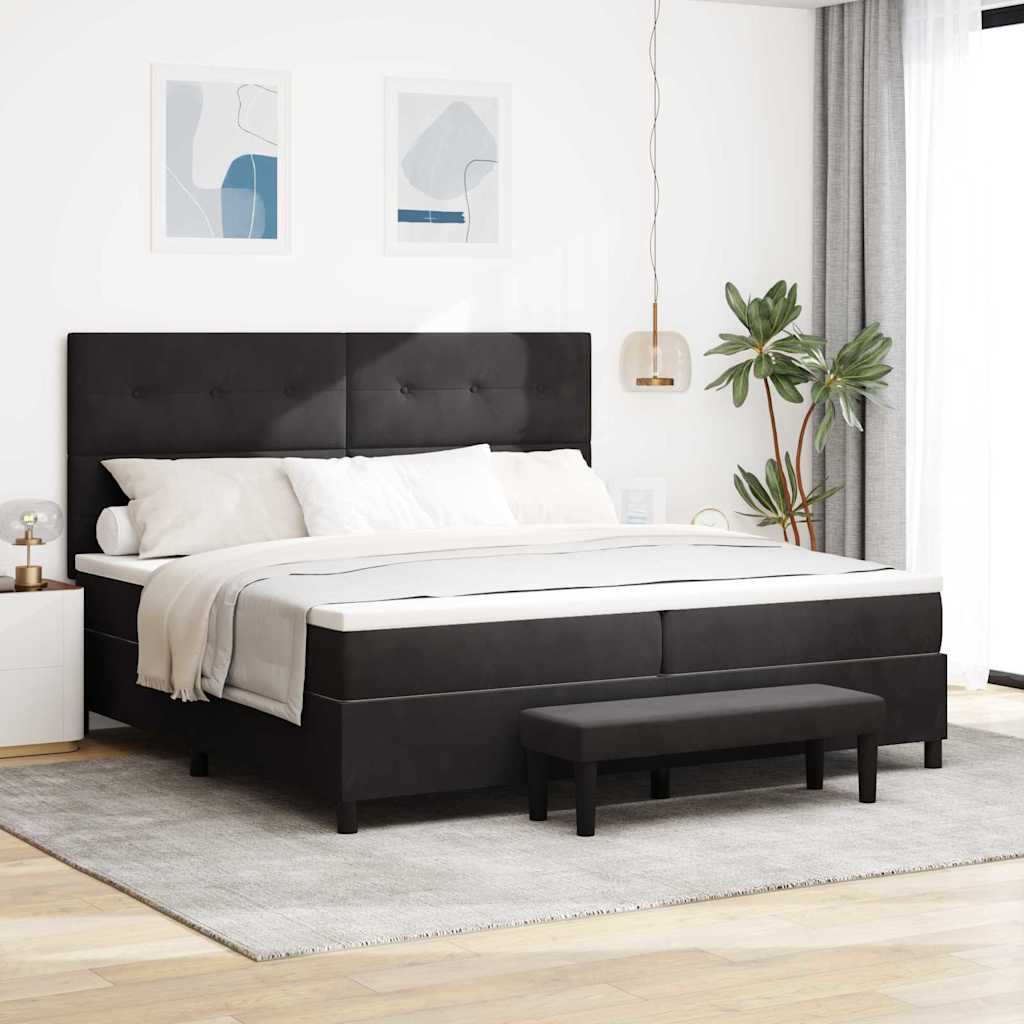 Lit à ressorts avec matelas Noir 200 x 200 cm Velours - XIOS