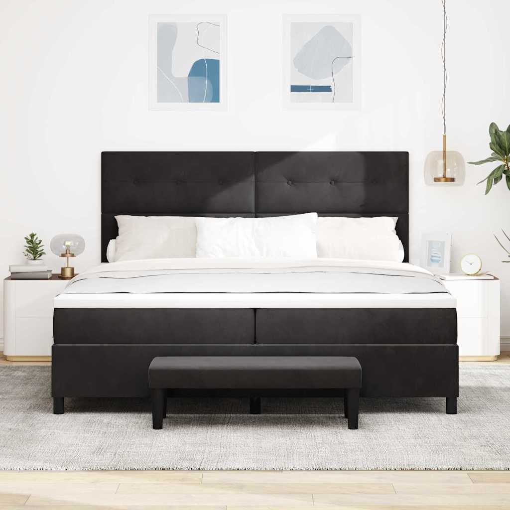 Lit à ressorts avec matelas Noir 200 x 200 cm Velours - XIOS