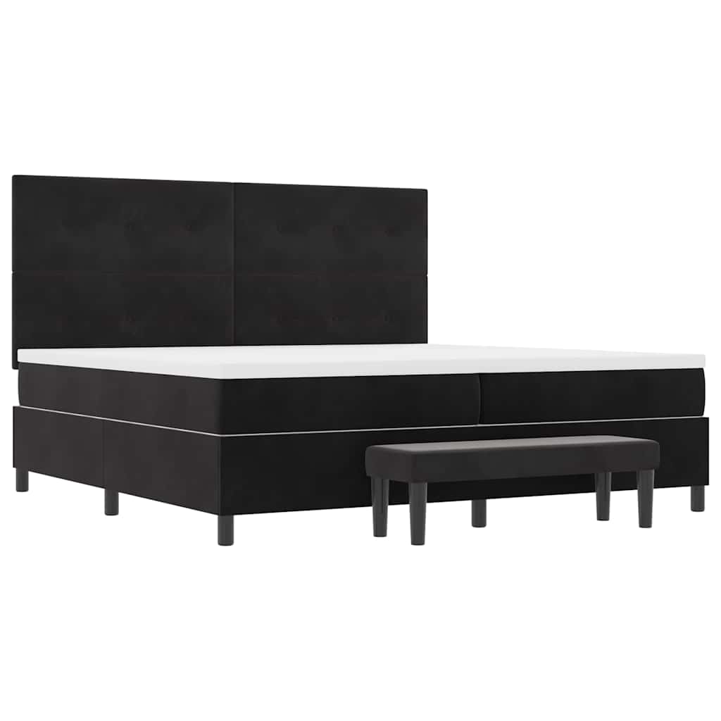 Lit à ressorts avec matelas Noir 200 x 200 cm Velours - XIOS