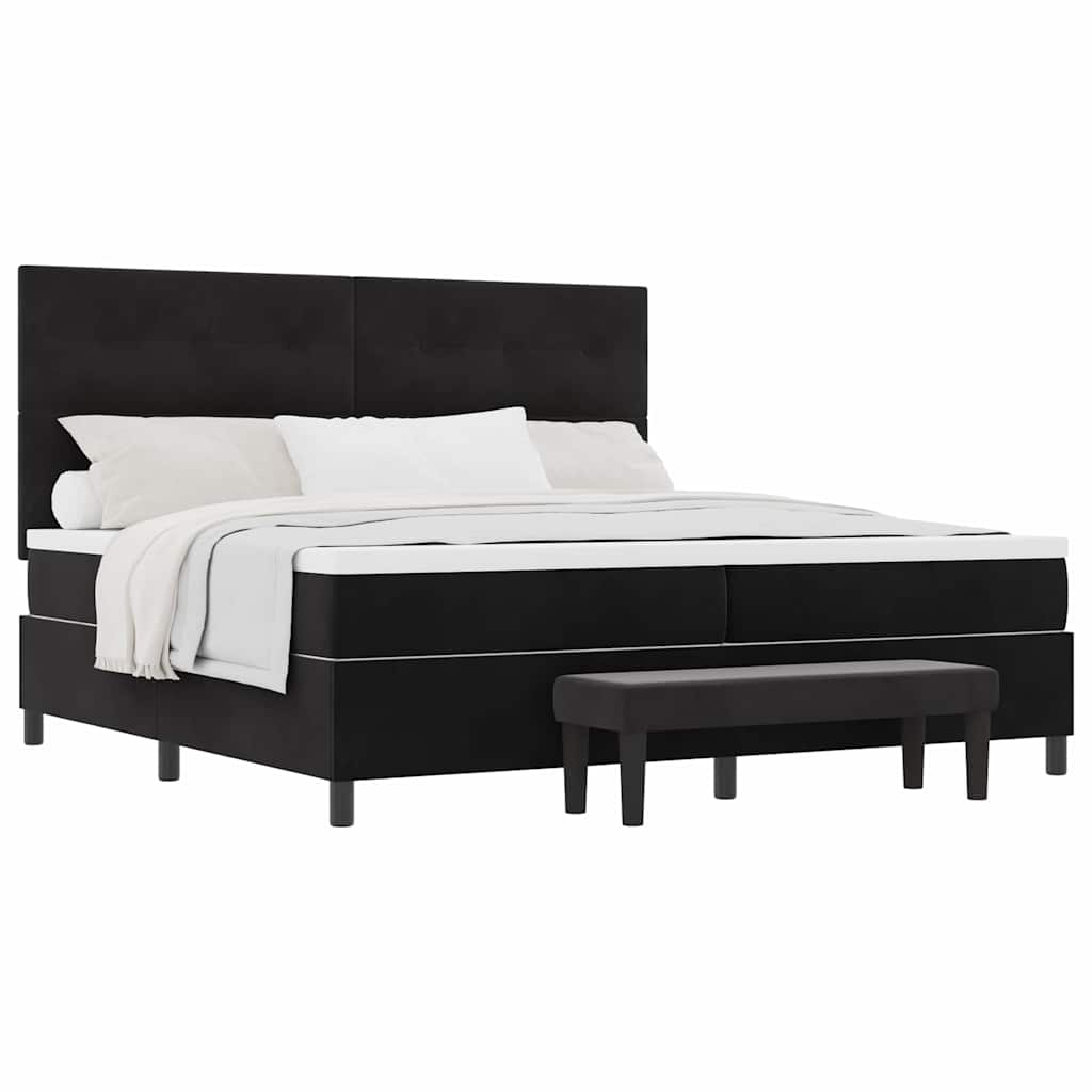 Lit à ressorts avec matelas Noir 200 x 200 cm Velours - XIOS