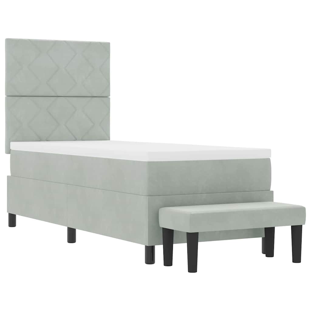 Lit à ressorts avec tête de lit Gris clair 200 x 80 cm Velours
