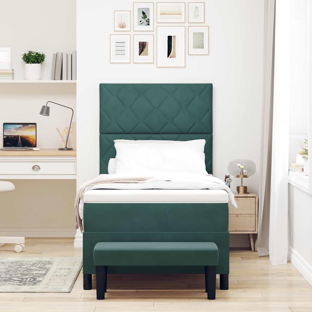 Lit à ressorts avec tête de lit Vert foncé 190 x 90 cm Velours
