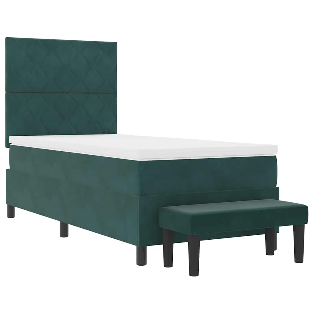 Lit à ressorts avec tête de lit Vert foncé 190 x 90 cm Velours