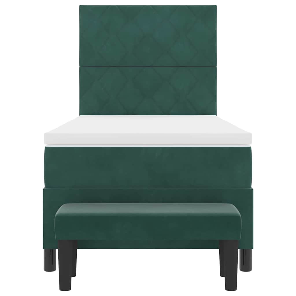 Lit à ressorts avec tête de lit Vert foncé 190 x 90 cm Velours