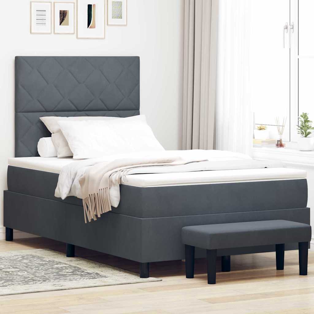 Lit à ressorts avec tête de lit Gris foncé 200 x 120 cm Velours