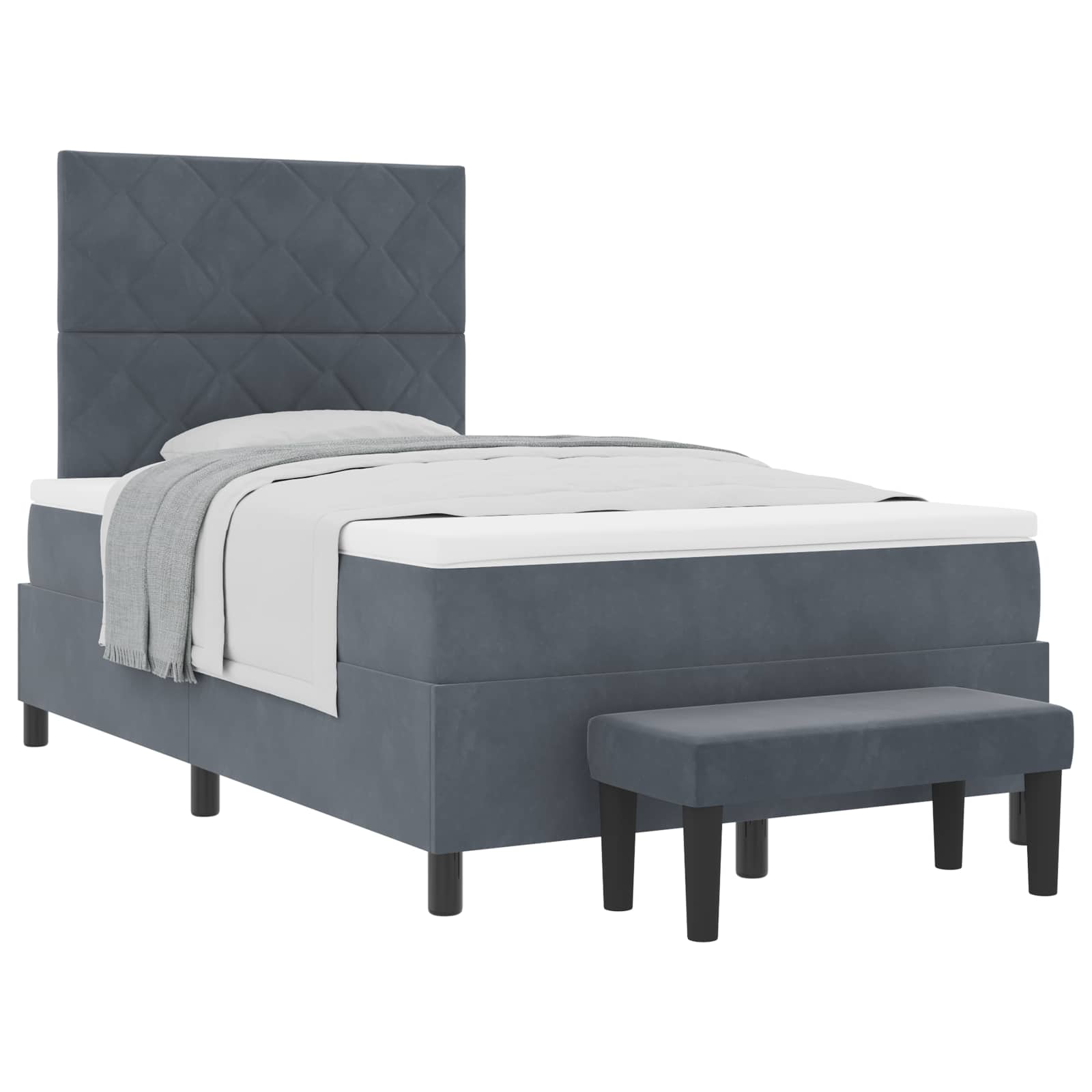 Lit à ressorts avec tête de lit Gris foncé 200 x 120 cm Velours