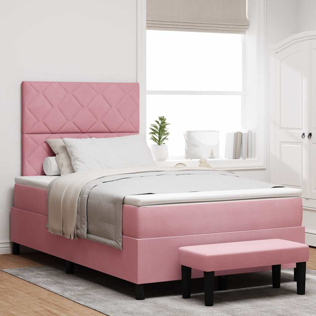 Lit à ressorts avec tête de lit Rose 200 x 120 cm Velours