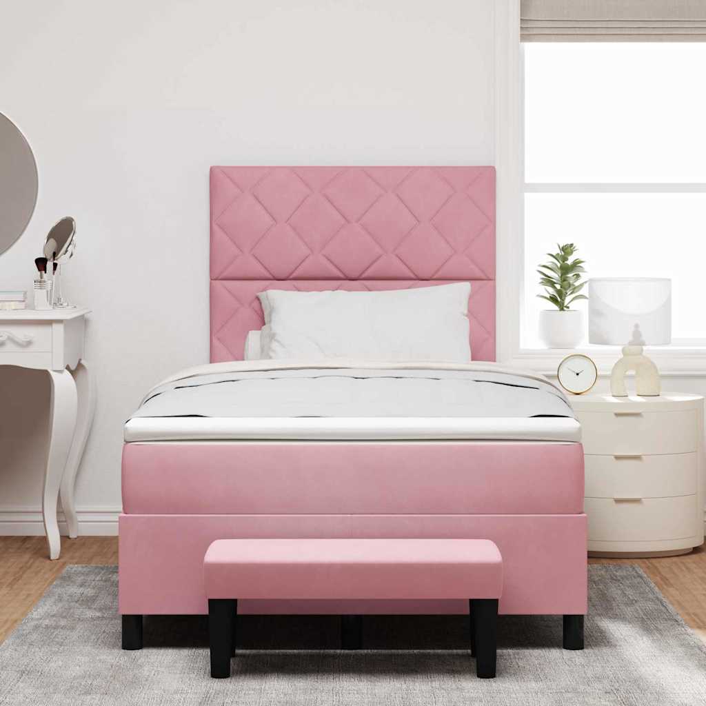 Lit à ressorts avec tête de lit Rose 200 x 120 cm Velours