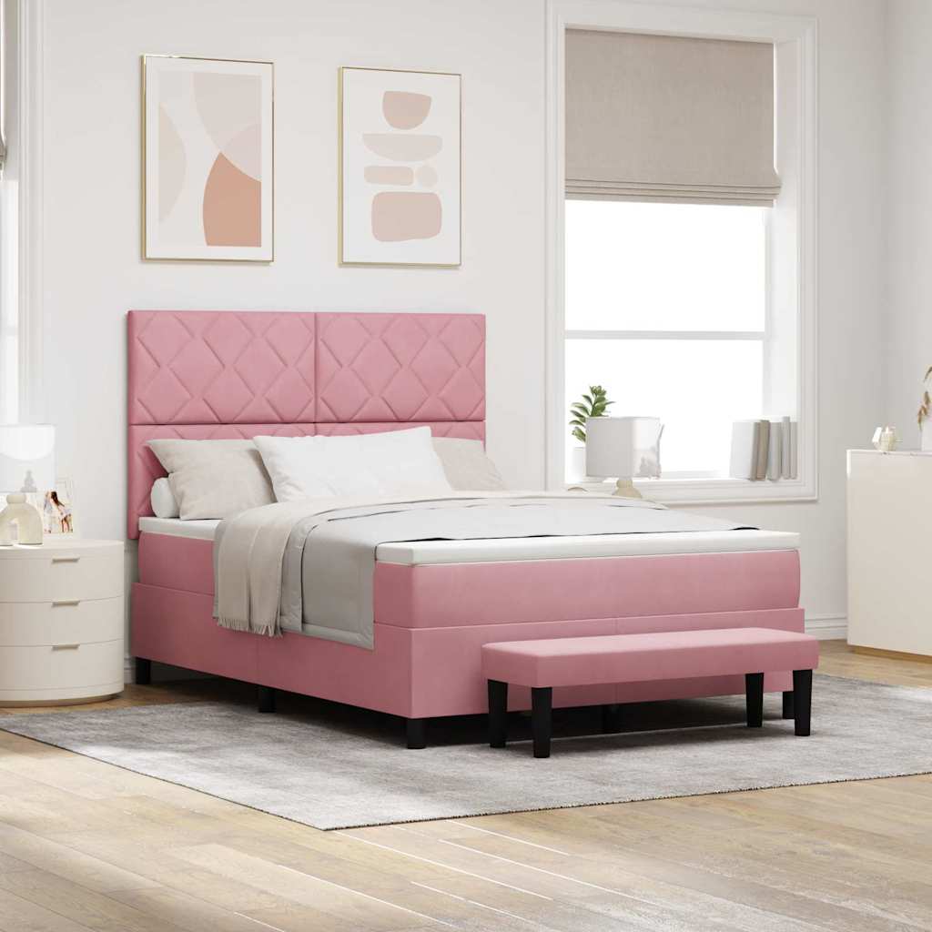 Lit à ressorts avec tête de lit Rose 190 x 140 cm Velours