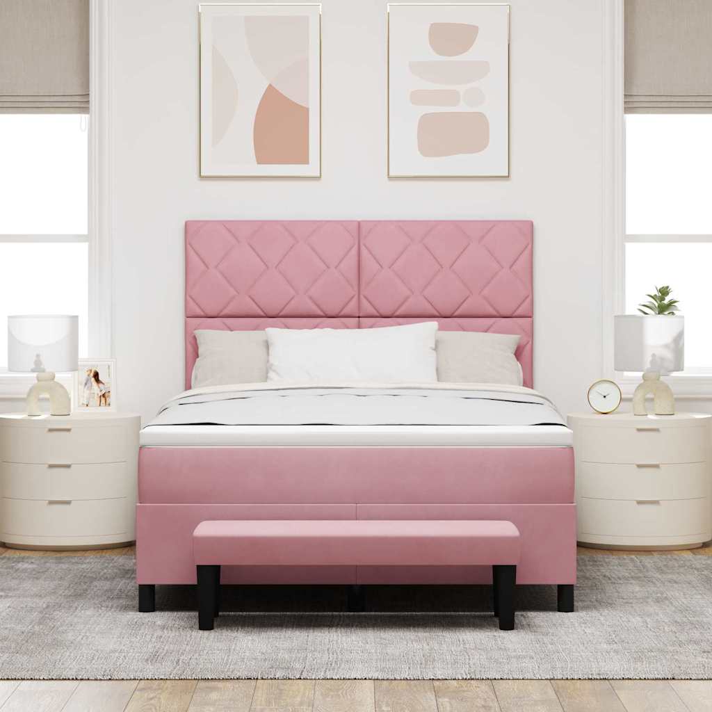 Lit à ressorts avec coussin Rose 200 x 140 cm Velours