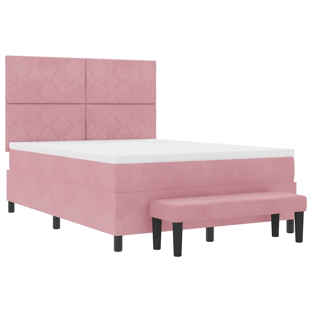 Lit à ressorts avec coussin Rose 200 x 140 cm Velours