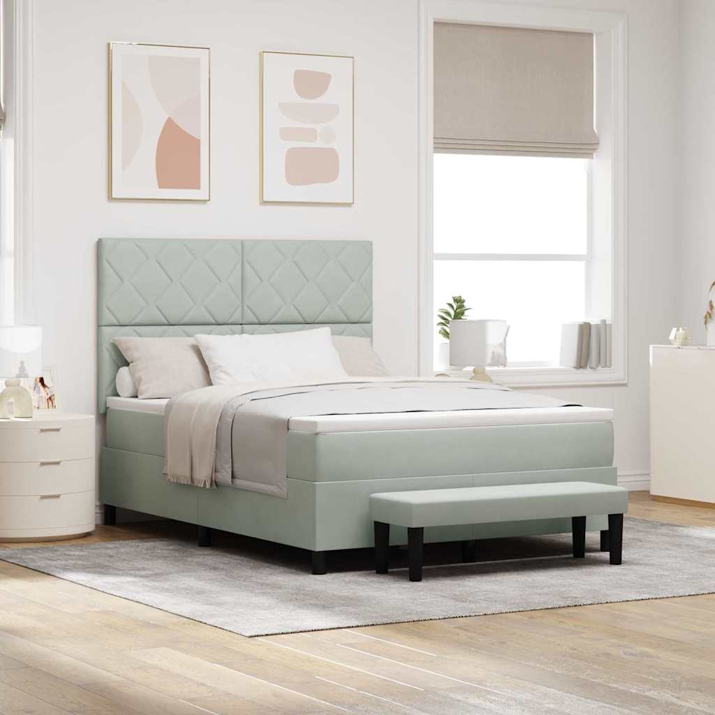 Lit à ressorts avec matelas Gris clair 160 x 200 cm Velours - XIOS
