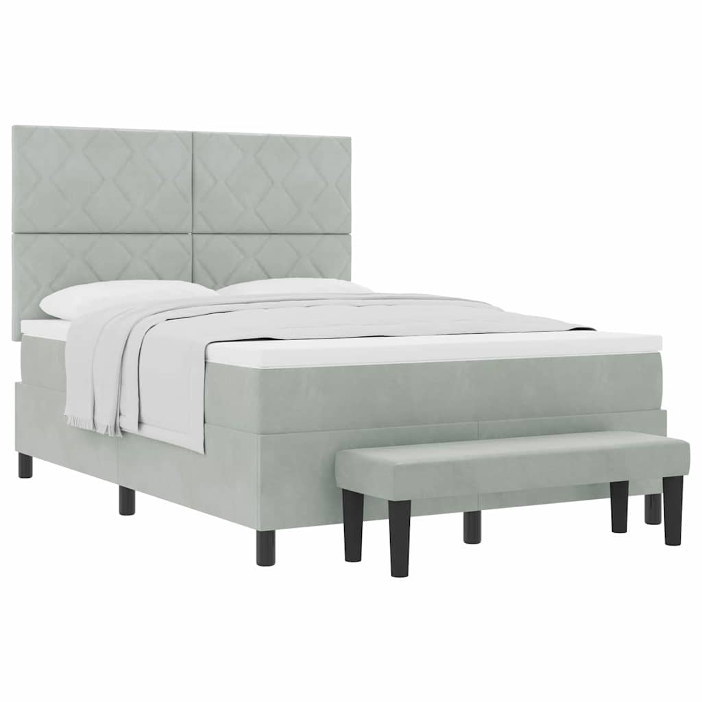Lit à ressorts avec matelas Gris clair 160 x 200 cm Velours - XIOS